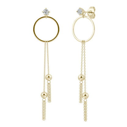 0.20 CTW DEW Moissanite Circle Chain Drop Earrings in 14K Yellow Gold