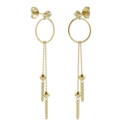 0.20 CTW DEW Moissanite Circle Chain Drop Earrings in 14K Yellow Gold