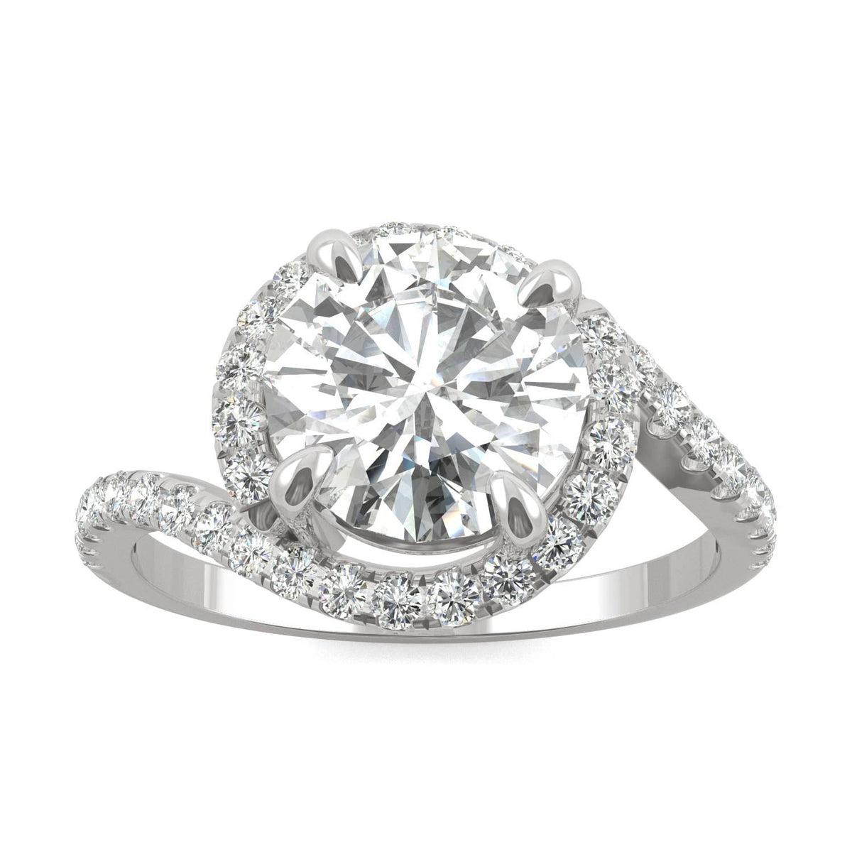 2.24 CTW DEW Round Moissanite Bypass Ring in 14K White Gold