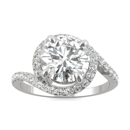 2.24 CTW DEW Round Moissanite Bypass Ring in 14K White Gold