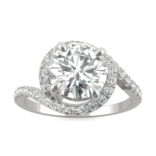 2.24 CTW DEW Round Moissanite Bypass Ring in 14K White Gold