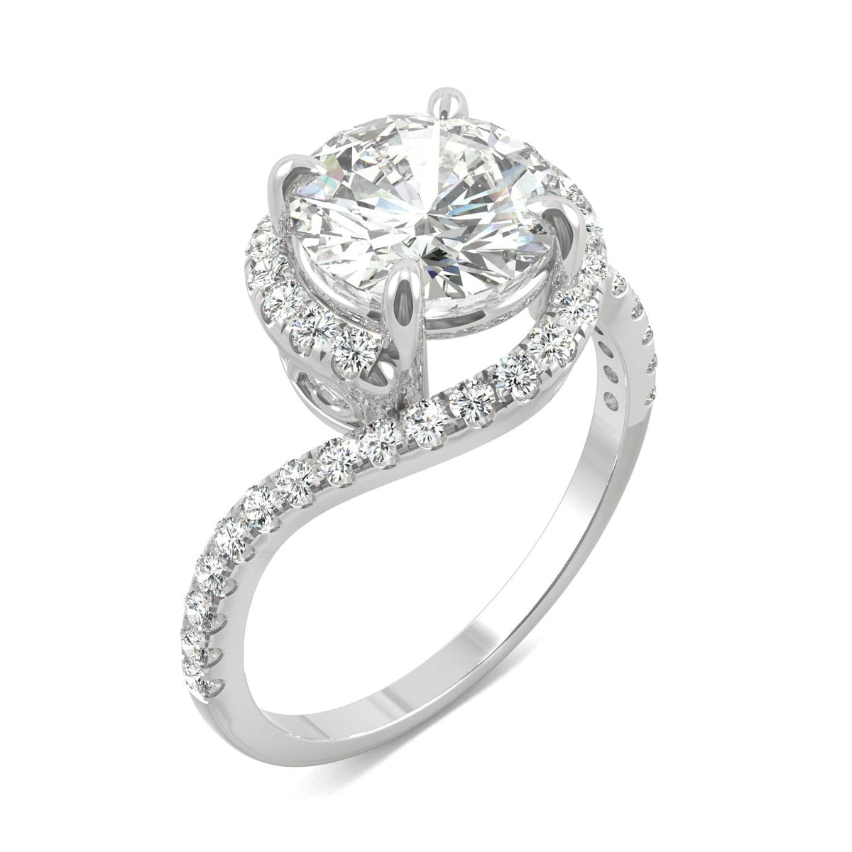 2.24 CTW DEW Round Moissanite Bypass Ring in 14K White Gold