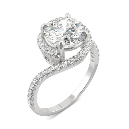 2.24 CTW DEW Round Moissanite Bypass Ring in 14K White Gold