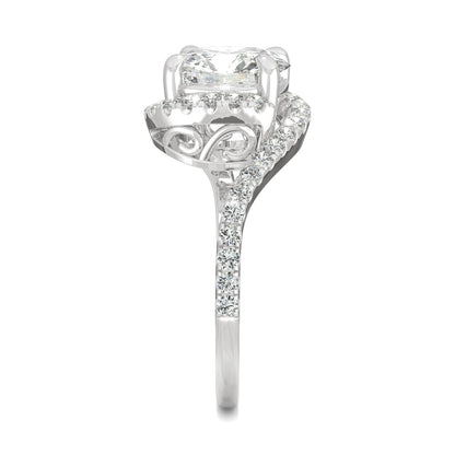 2.24 CTW DEW Round Moissanite Bypass Ring in 14K White Gold