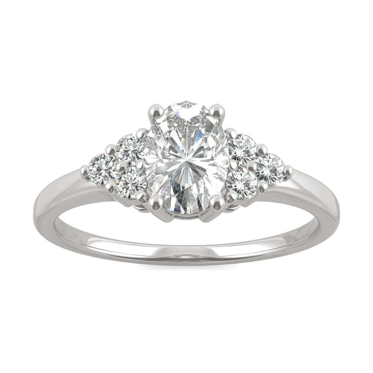 1.08 CTW DEW Oval Moissanite Engagement Ring in 14K White Gold