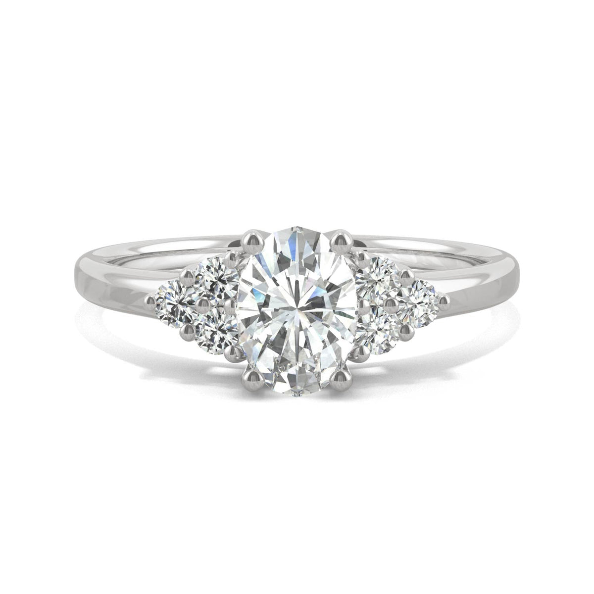 1.08 CTW DEW Oval Moissanite Engagement Ring in 14K White Gold
