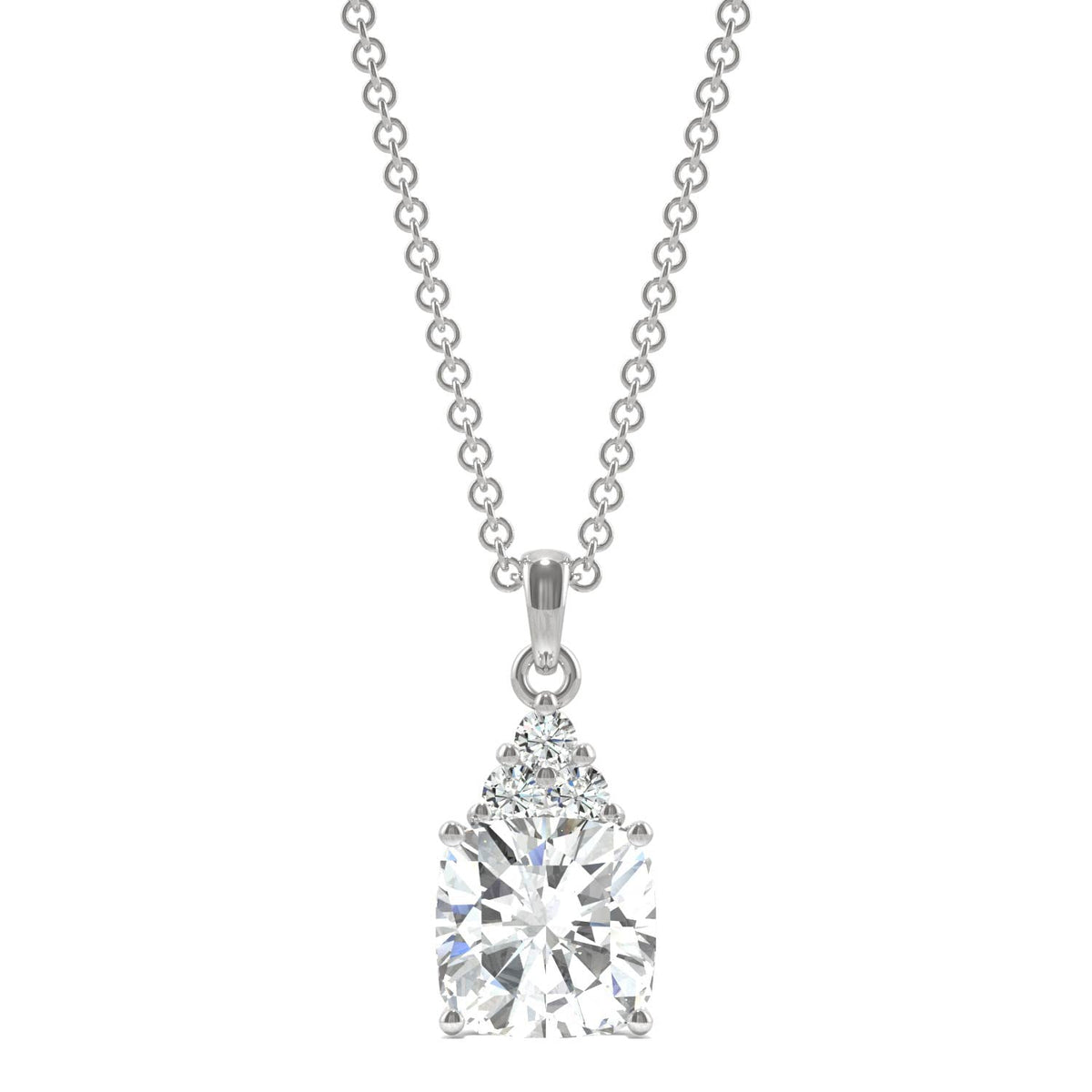 1.79 CTW DEW Cushion Moissanite Trio Cluster Pendant in 14K White Gold