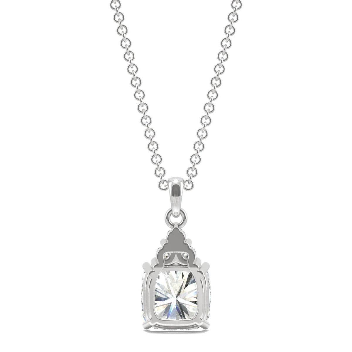 1.79 CTW DEW Cushion Moissanite Trio Cluster Pendant in 14K White Gold