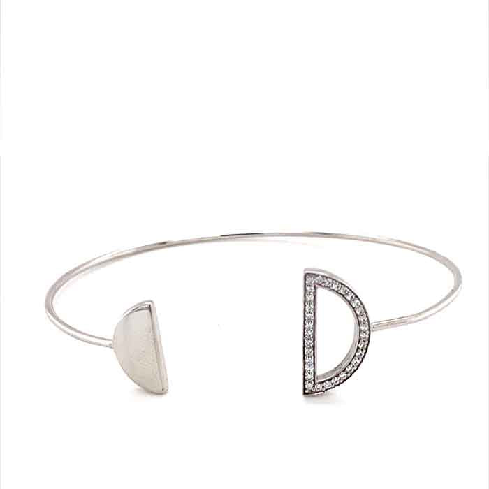 0.16 CTW DEW Moissanite Geometric Open Bangle Bracelet in Sterling Silver
