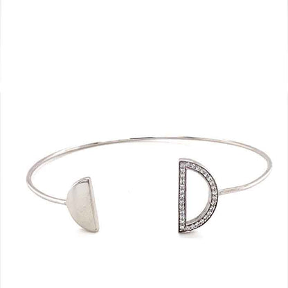 0.16 CTW DEW Moissanite Geometric Open Bangle Bracelet in Sterling Silver