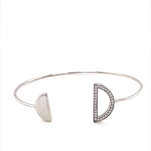 0.16 CTW DEW Moissanite Geometric Open Bangle Bracelet in Sterling Silver
