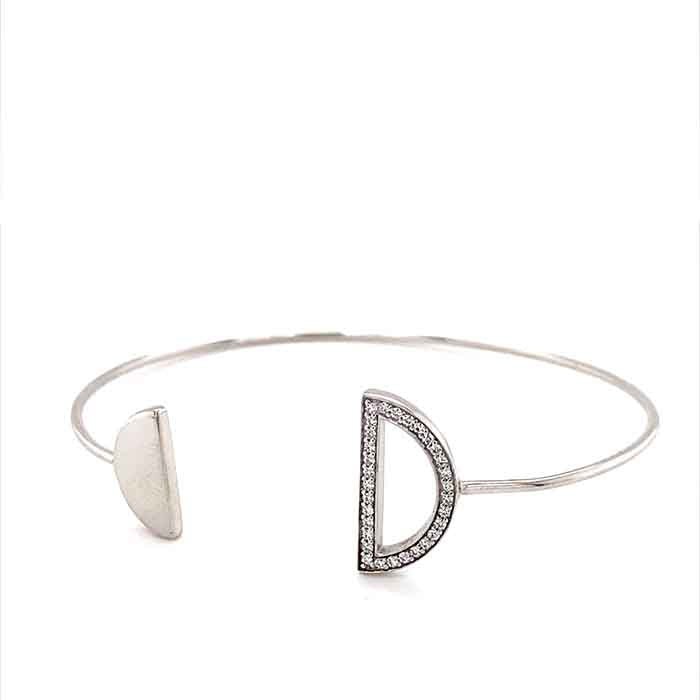 0.16 CTW DEW Moissanite Geometric Open Bangle Bracelet in Sterling Silver