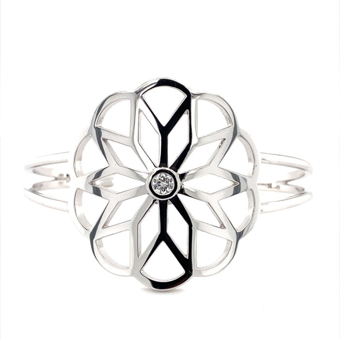 0.23 CTW DEW Moissanite Bezel Floral Cuff Bracelet in Sterling Silver