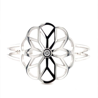 0.23 CTW DEW Moissanite Bezel Floral Cuff Bracelet in Sterling Silver