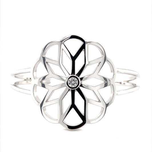 0.23 CTW DEW Moissanite Bezel Floral Cuff Bracelet in Sterling Silver