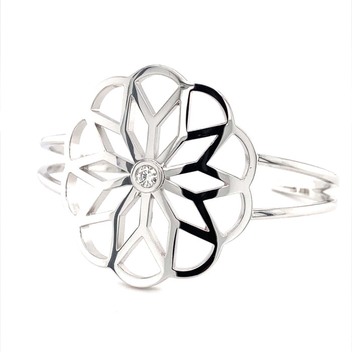 0.23 CTW DEW Moissanite Bezel Floral Cuff Bracelet in Sterling Silver