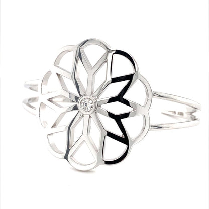 0.23 CTW DEW Moissanite Bezel Floral Cuff Bracelet in Sterling Silver