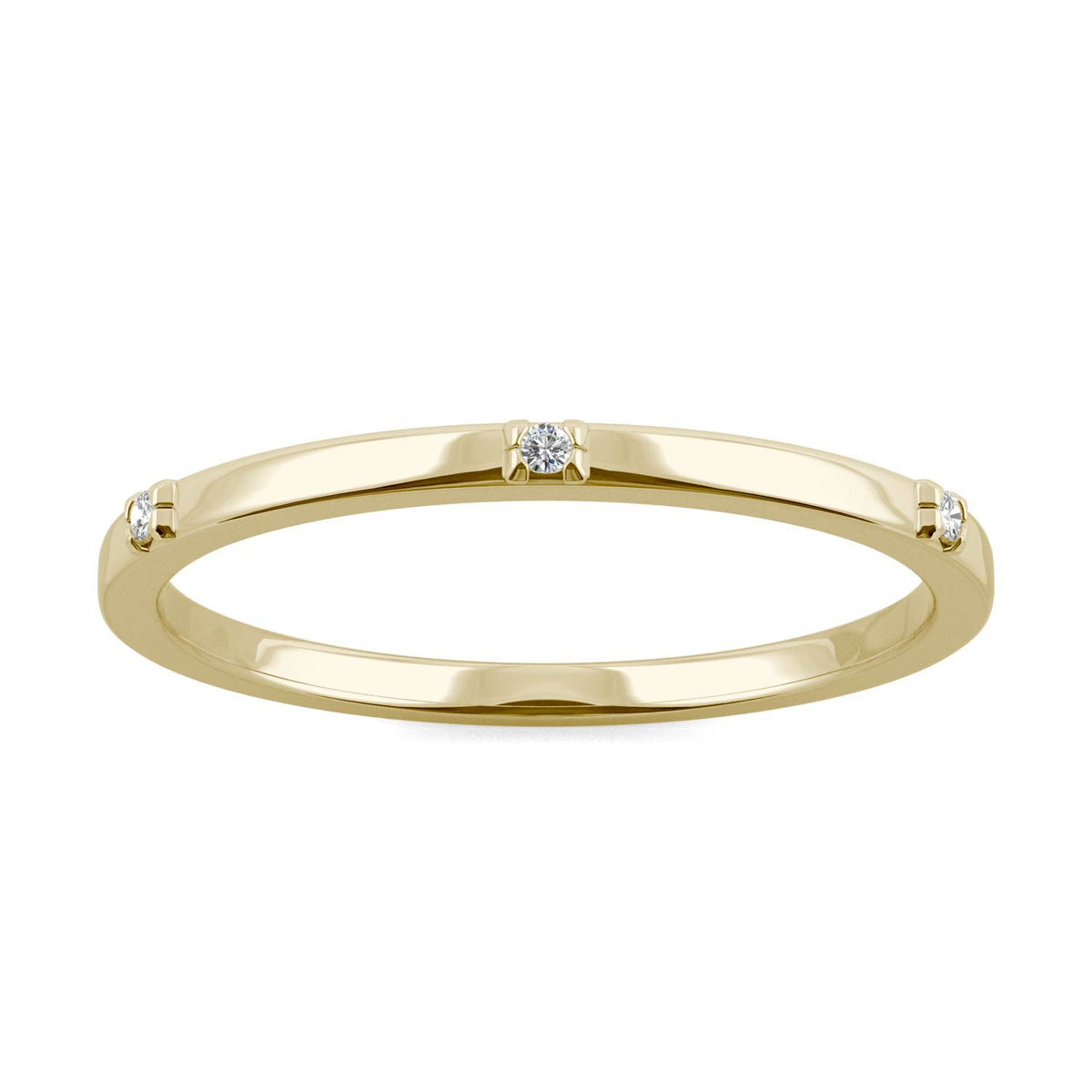0.02 CTW DEW Round Moissanite Three-Stone Stackable Band in 14K Yellow Gold