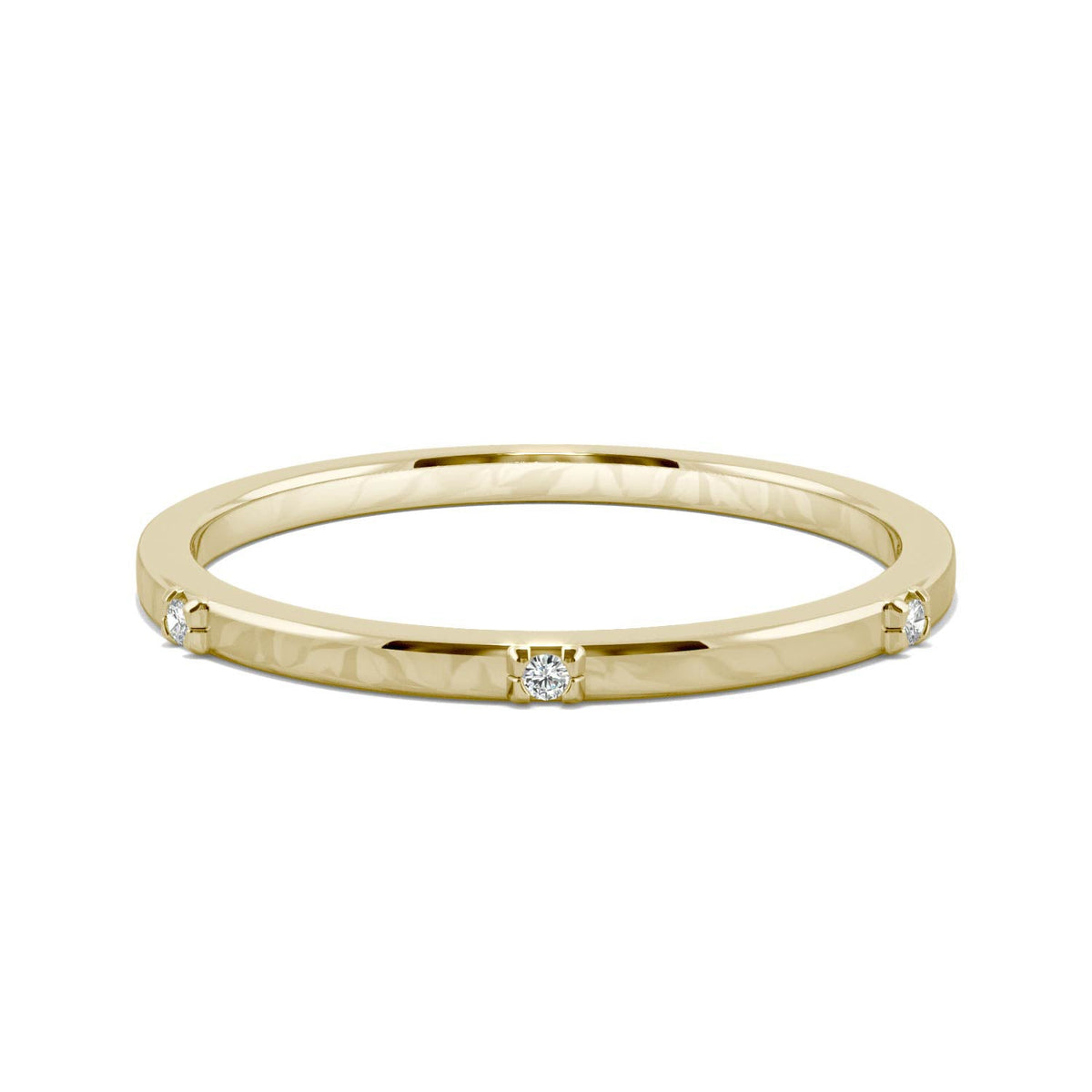 0.02 CTW DEW Round Moissanite Three-Stone Stackable Band in 14K Yellow Gold