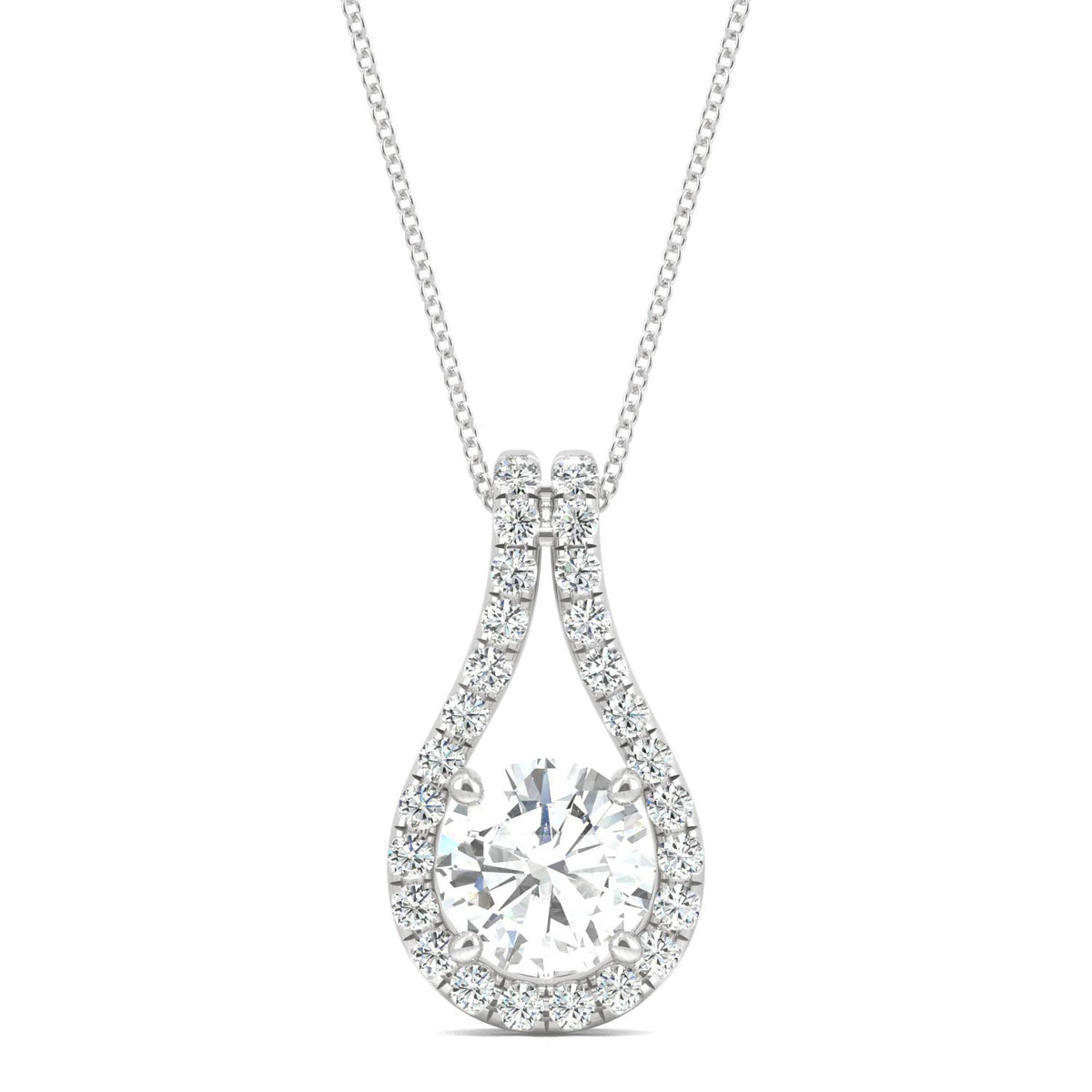 1.61 CTW DEW Round Moissanite Accented Drop Pendant in 14K White Gold