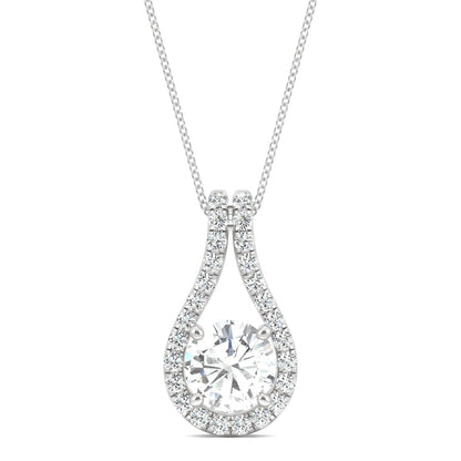 1.61 CTW DEW Round Moissanite Accented Drop Pendant in 14K White Gold