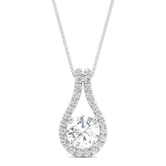 1.61 CTW DEW Round Moissanite Accented Drop Pendant in 14K White Gold