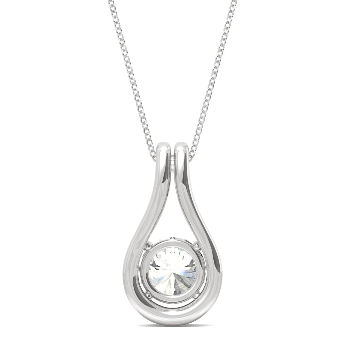 1.61 CTW DEW Round Moissanite Accented Drop Pendant in 14K White Gold