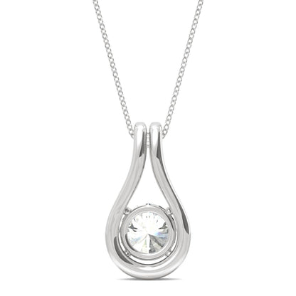 1.61 CTW DEW Round Moissanite Accented Drop Pendant in 14K White Gold