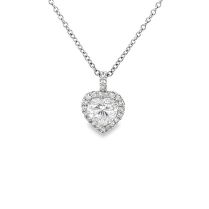 2.13 CTW DEW Heart Moissanite Halo Pendant in 14K White Gold