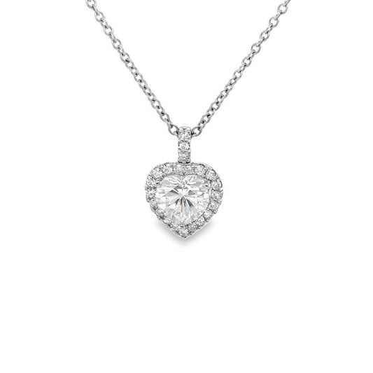 2.13 CTW DEW Heart Moissanite Halo Pendant in 14K White Gold