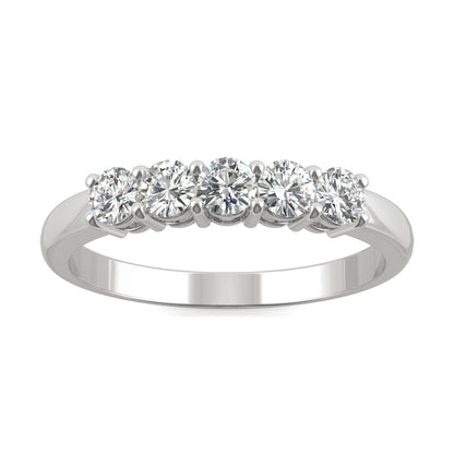 0.50 CTW DEW Round Moissanite Five-Stone Ring in 14K White Gold