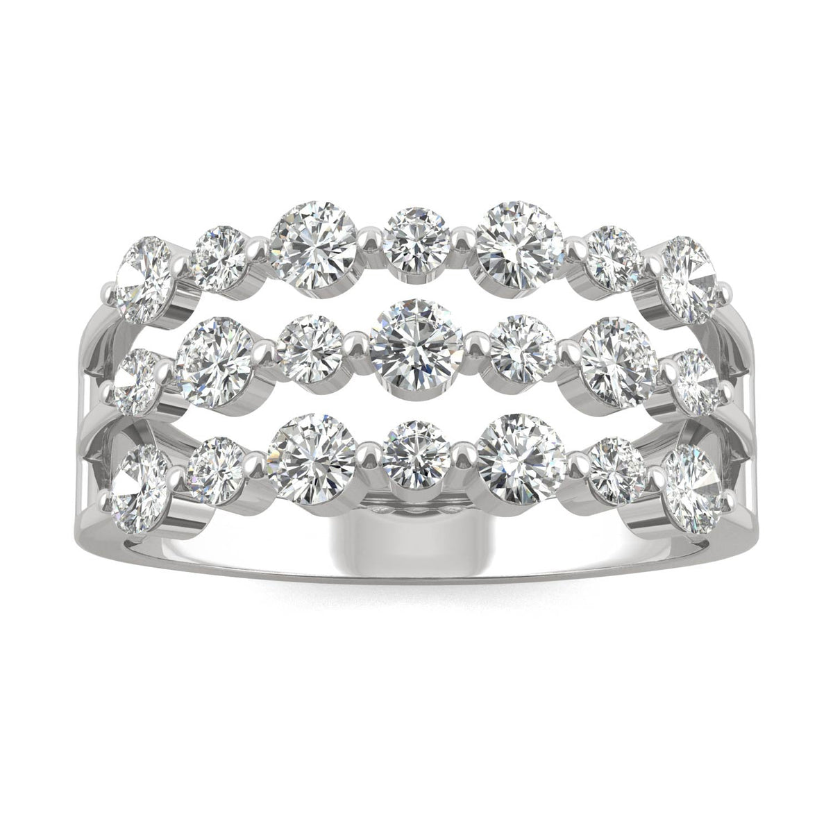 0.91 CTW DEW Round Moissanite Three-Row Ring in 14K White Gold
