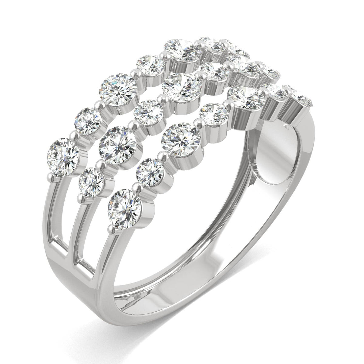 0.91 CTW DEW Round Moissanite Three-Row Ring in 14K White Gold