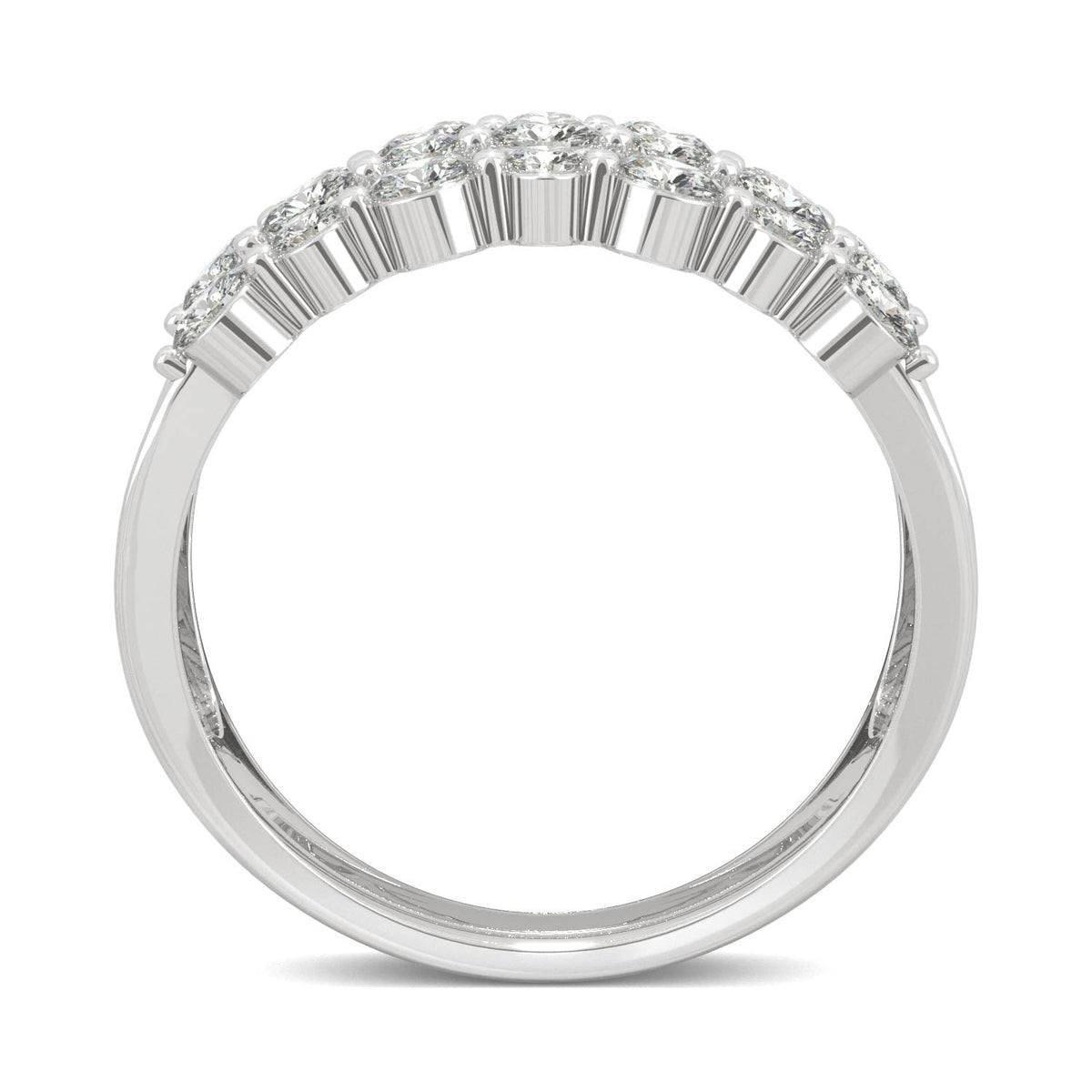 0.91 CTW DEW Round Moissanite Three-Row Ring in 14K White Gold