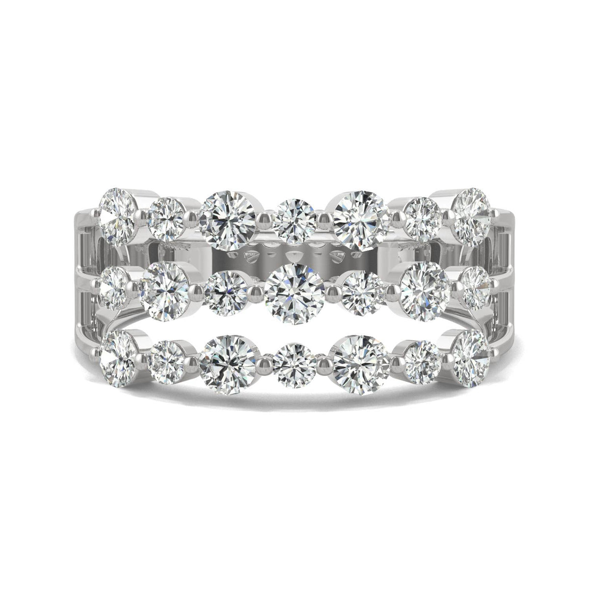 0.91 CTW DEW Round Moissanite Three-Row Ring in 14K White Gold