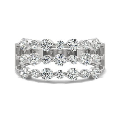 0.91 CTW DEW Round Moissanite Three-Row Ring in 14K White Gold