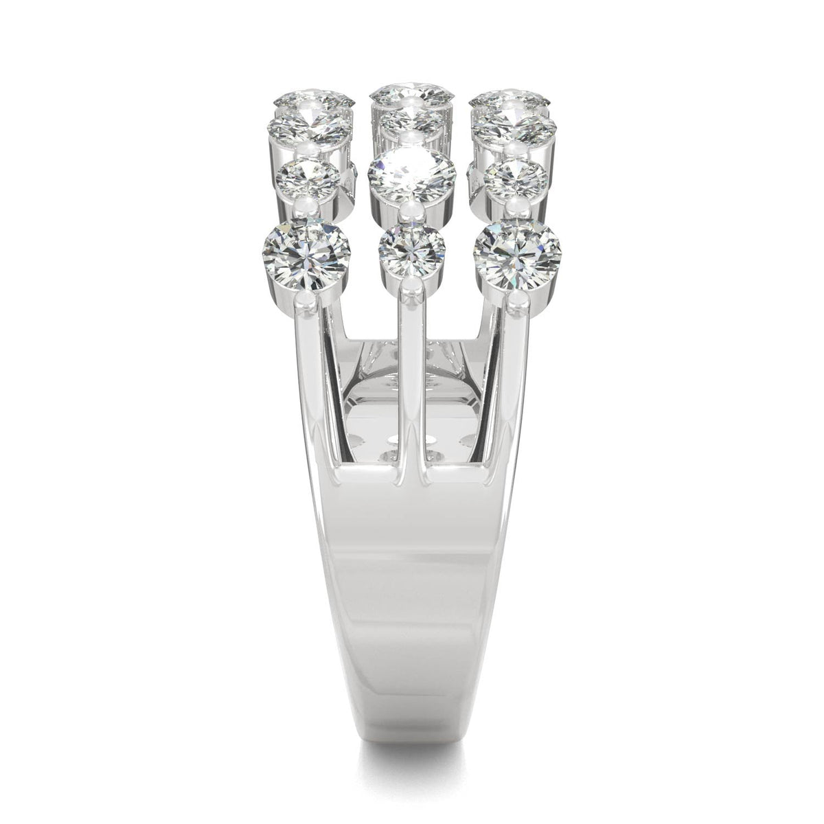 0.91 CTW DEW Round Moissanite Three-Row Ring in 14K White Gold
