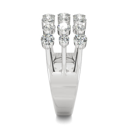 0.91 CTW DEW Round Moissanite Three-Row Ring in 14K White Gold