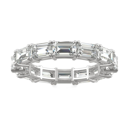 3.78 CTW DEW Emerald Moissanite East-West Eternity Band in 14K White Gold