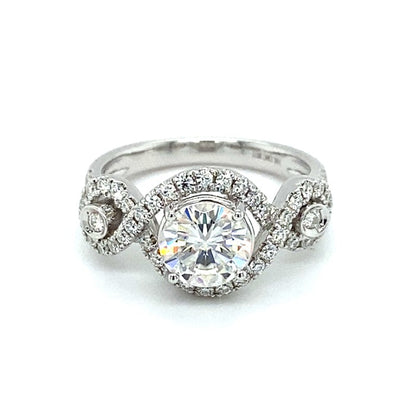 1.76 CTW DEW Round Moissanite Halo Twist Engagement Ring in 14K White Gold