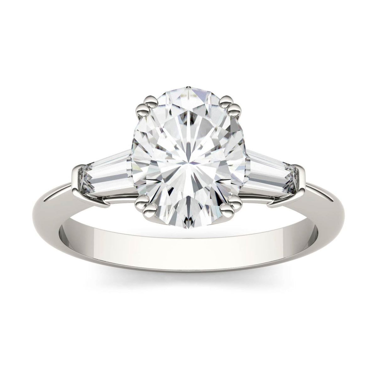 2.47 CTW DEW Oval Moissanite Three-Stone Engagement Ring in 14K White Gold
