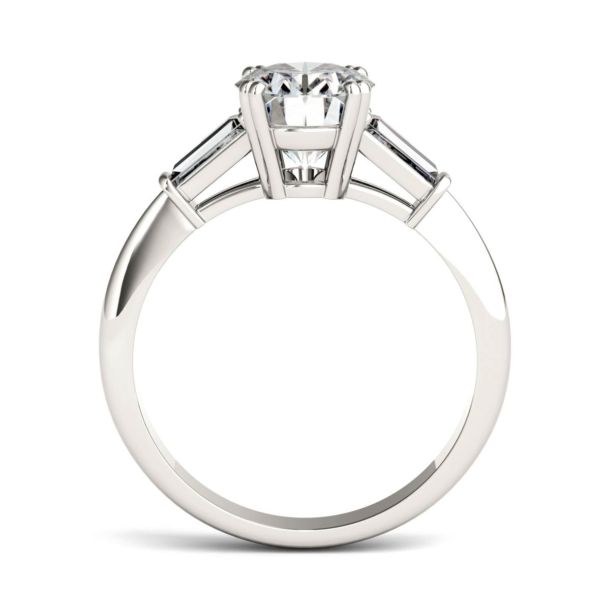 2.47 CTW DEW Oval Moissanite Three-Stone Engagement Ring in 14K White Gold