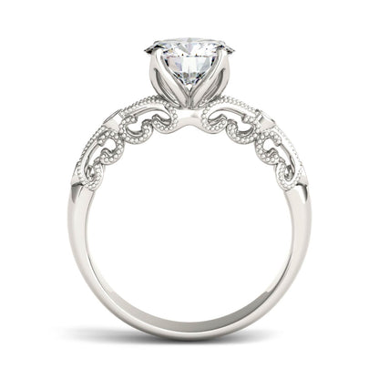 1.54 CTW DEW Round Moissanite Milgrain Engagement Ring in 14K White Gold