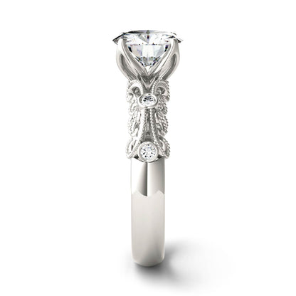 1.54 CTW DEW Round Moissanite Milgrain Engagement Ring in 14K White Gold