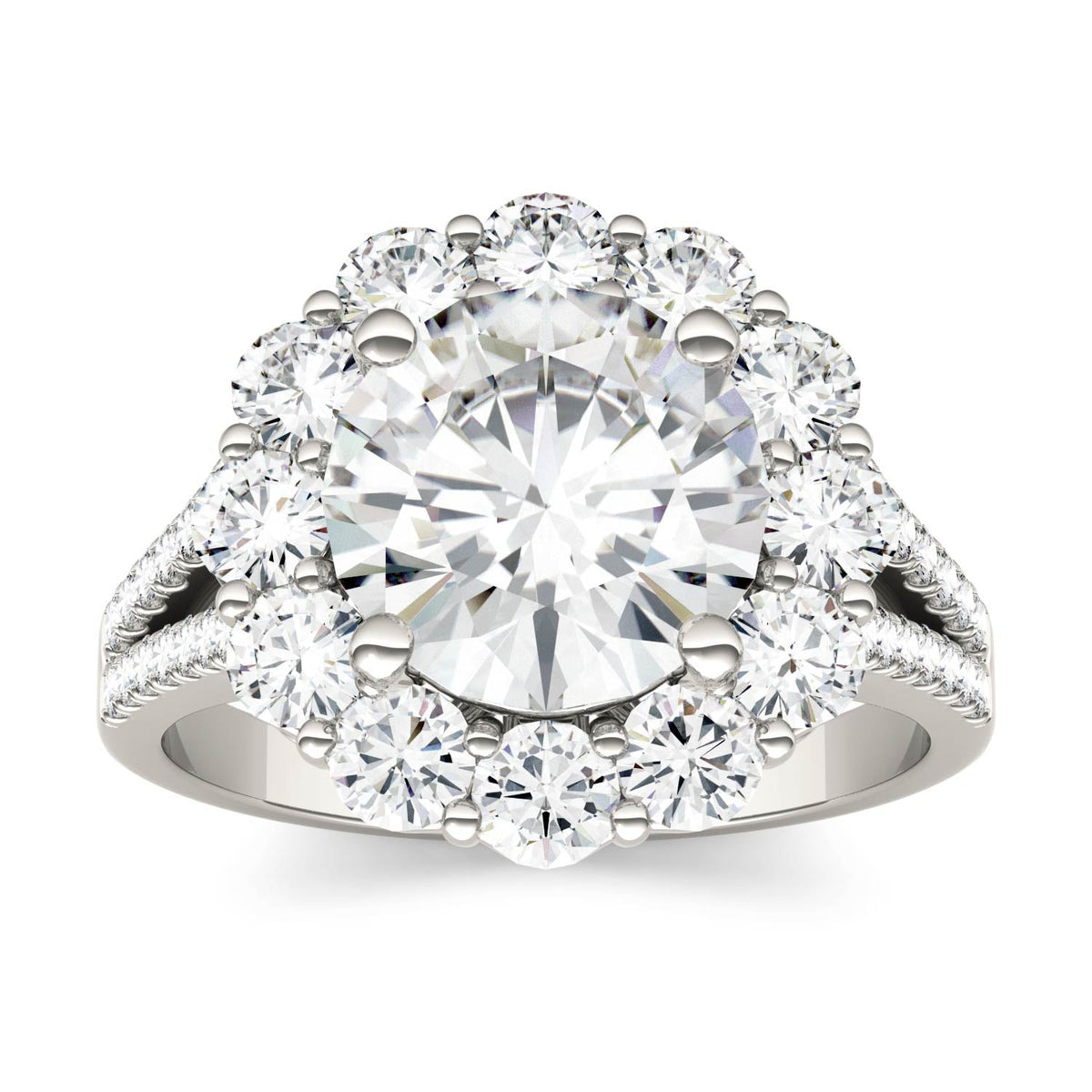 4.22 CTW DEW Round Moissanite Floral Halo Ring in 14K White Gold