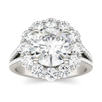 4.22 CTW DEW Round Moissanite Floral Halo Ring in 14K White Gold