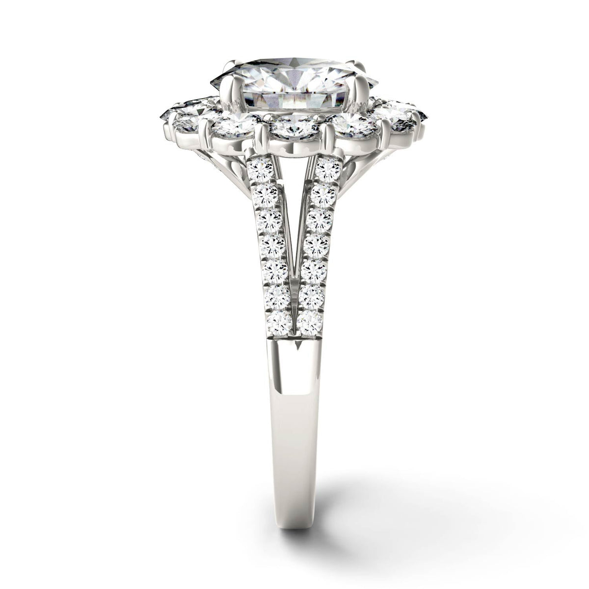 4.22 CTW DEW Round Moissanite Floral Halo Ring in 14K White Gold