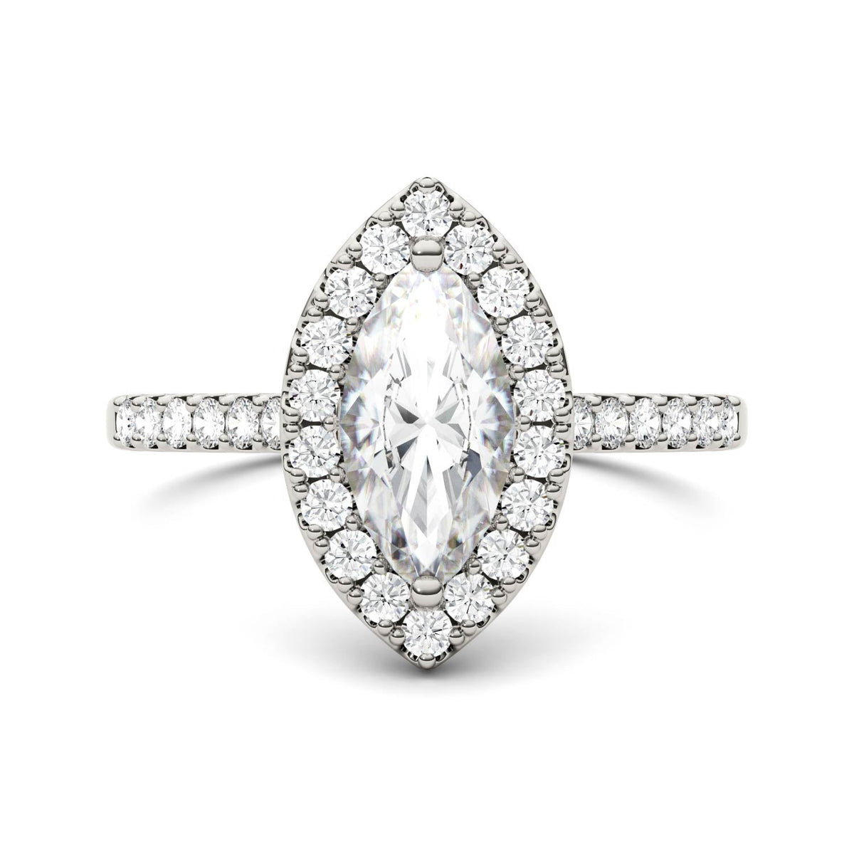 1.45 CTW DEW Marquise Moissanite Halo Ring in 14K White Gold