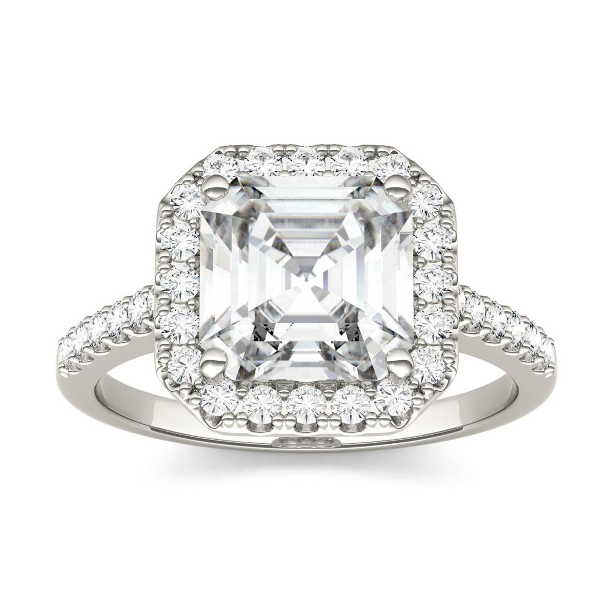 2.69 CTW DEW Asscher Moissanite Halo Ring in 14K White Gold