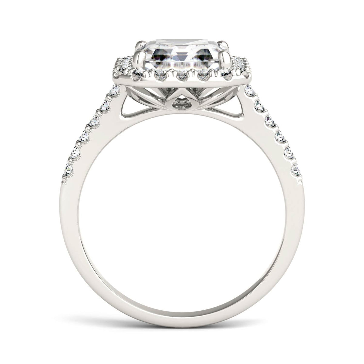2.69 CTW DEW Asscher Moissanite Halo Ring in 14K White Gold